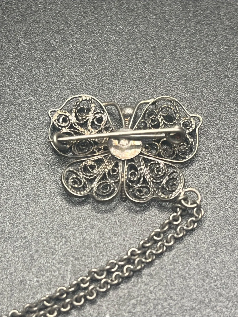 Vintage Sterling Silver Butterfly Sweater Guard or double brooch